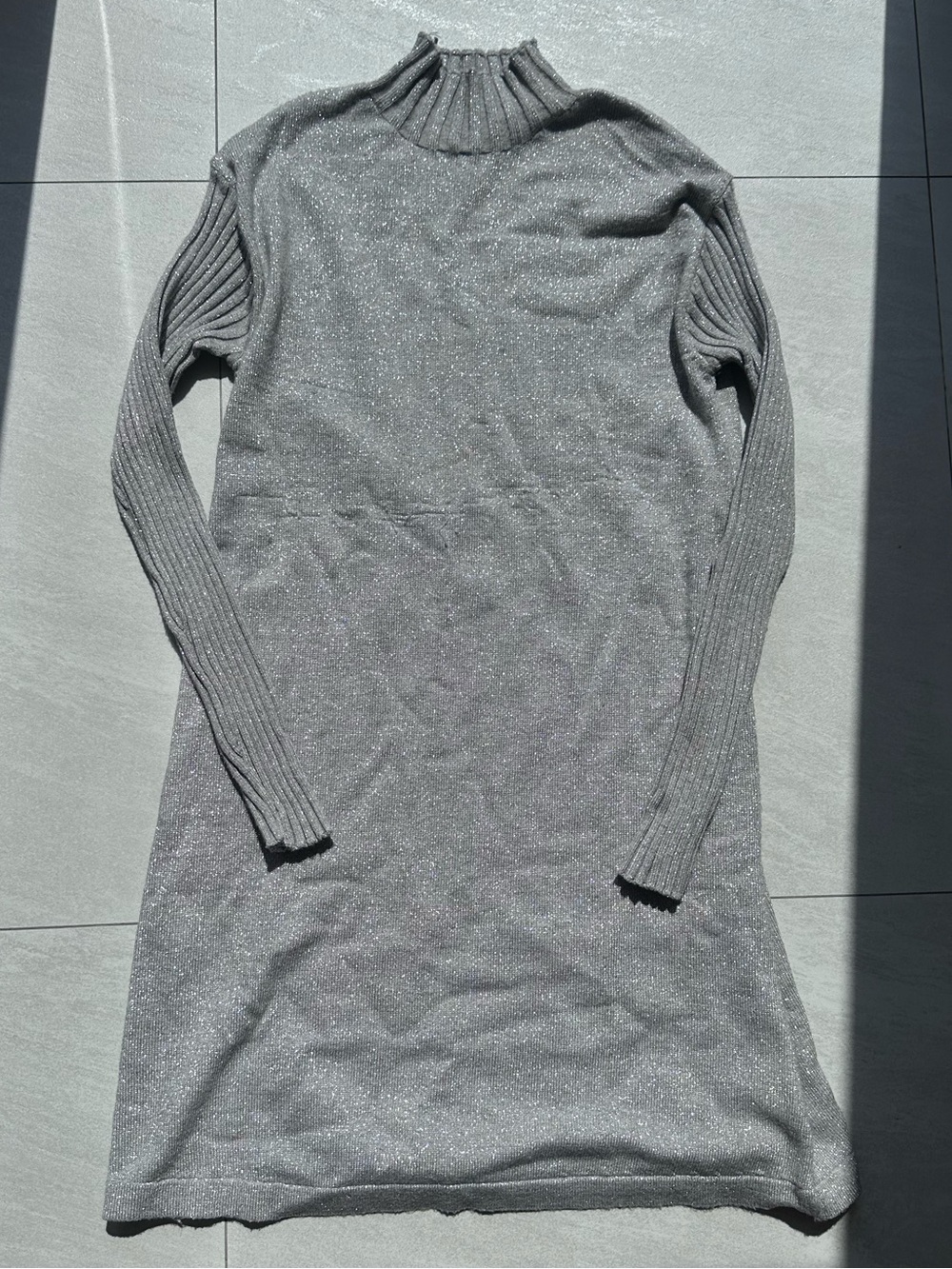 Anatomie Silver Metallic Ribbed Sleeve Turtleneck Sweater Dress